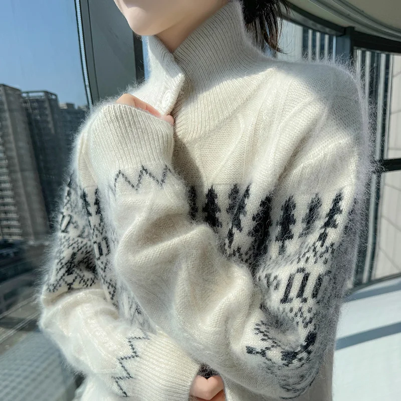 

Turn-Down Collar Cardigan Sweater 100% Mink Cashmere Autumn And Winter Women Long Sleeve Basic Elegant Warm Clothing Tops