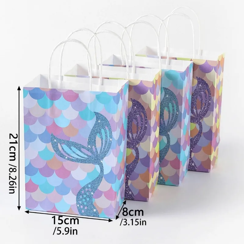 10 pcs Mermaid Handle Kraft Paper Gift Bags Festival Party Cookie Candy Packaging Box Favors Supplies