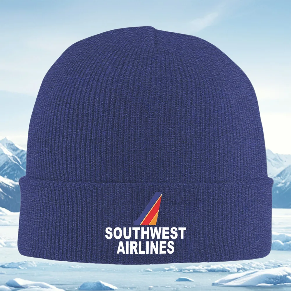 Staartvin logo luchtvaartmaatschappijen zuidwest Mannen Vrouwen Unisex Gebreide Muts Beanie Pullover Cap Winter Thermisch Warm Kerstmis Buiten Fietsen
