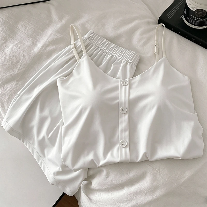 Europe and the United States new button adjustable suspenders shorts pajamas summer ice silk two-piece suit