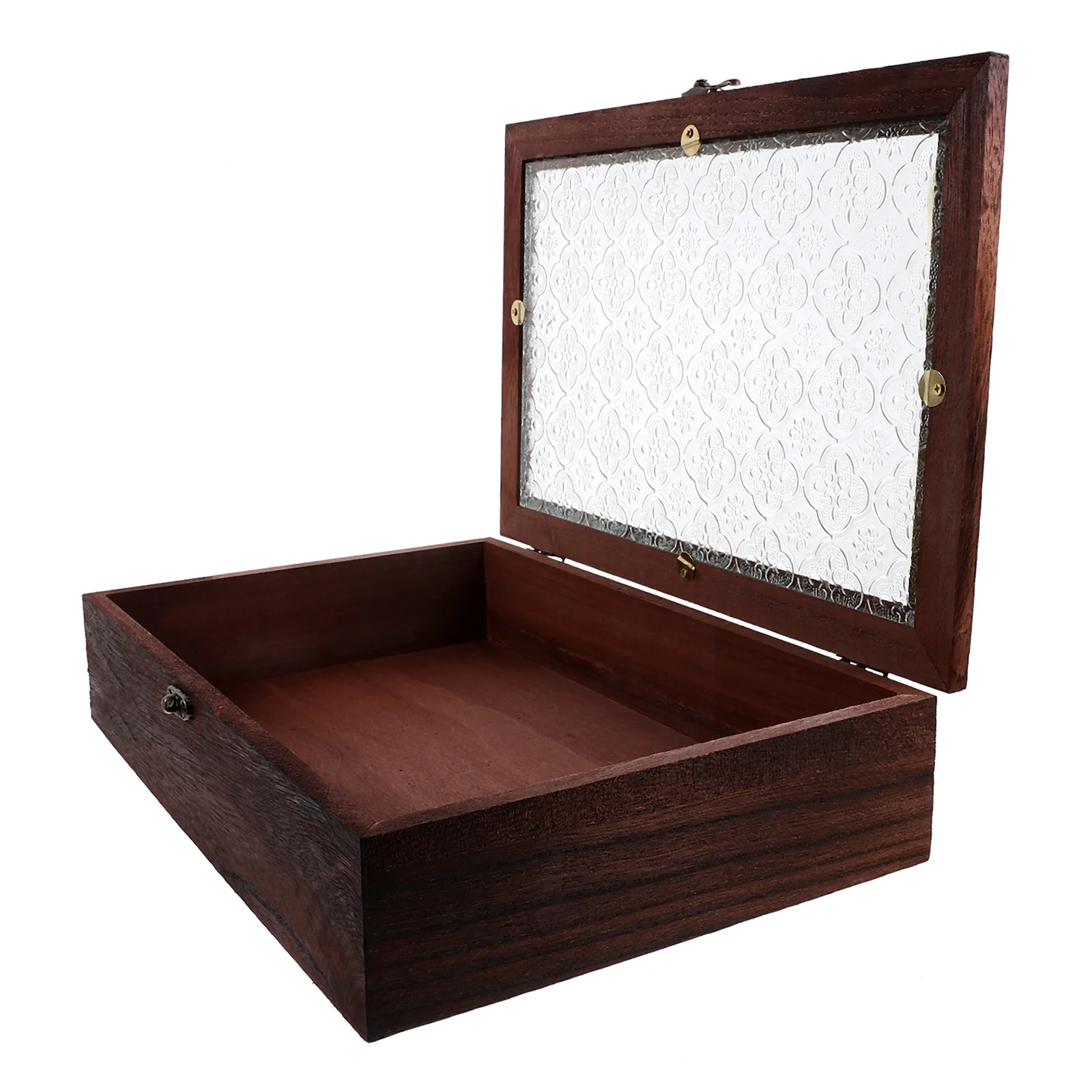 

Wooden Storage Box Decorative Glass Lid Organizer Ample Capacity Trinket Container Retro Style Dressing Small Treasure