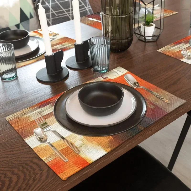 4Pcs Modern Art Placemats Orange Abstract Paint Place Mats Washable Linen Placemat Kitchen Dining Table Home Party Decor