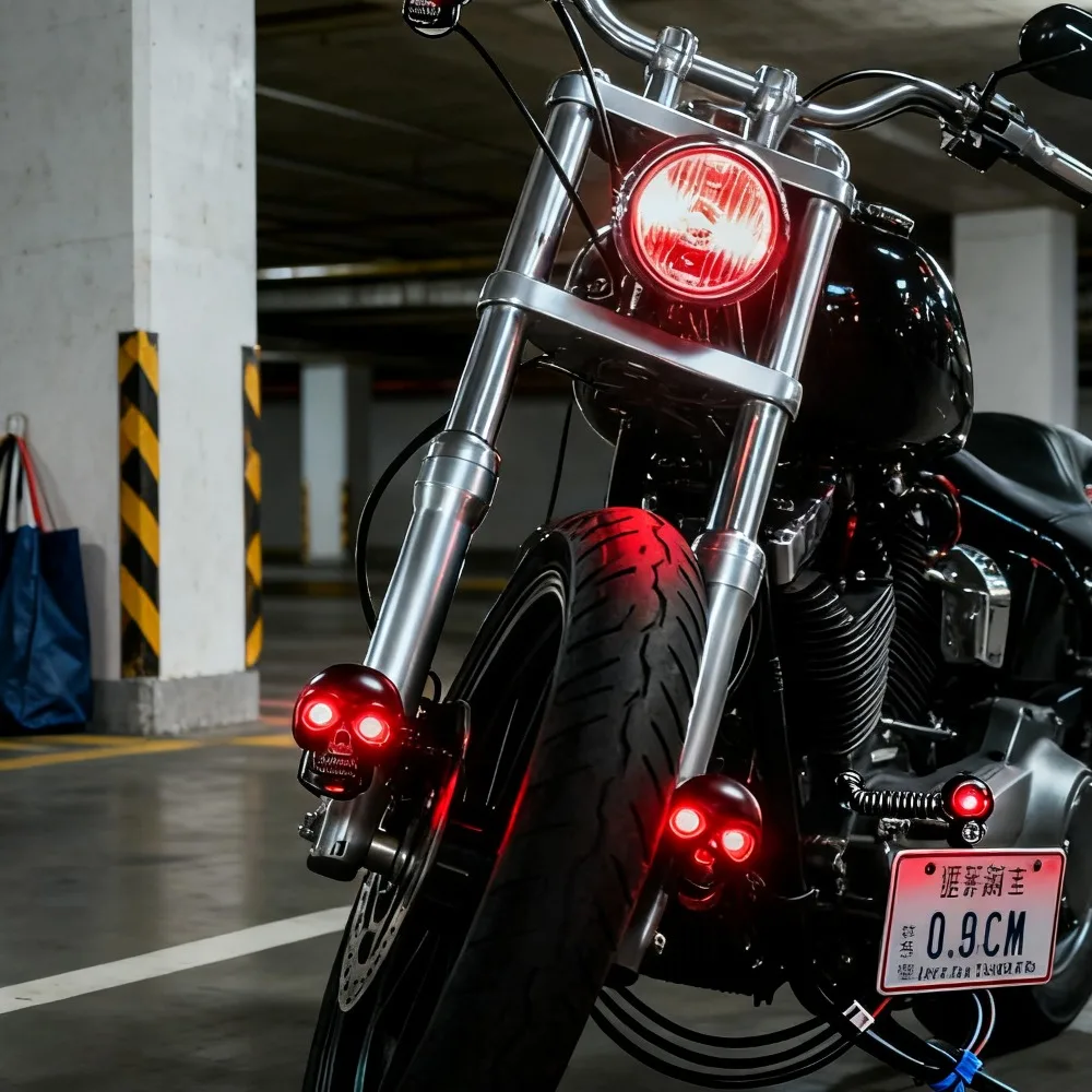 2 قطعة نمط الجمجمة LED بدوره إشارة دراجة نارية أضواء الاتجاه المتعري سيجان مصباح موتو الضوء الخلفي مؤشر LED القيادة الخفيفة
