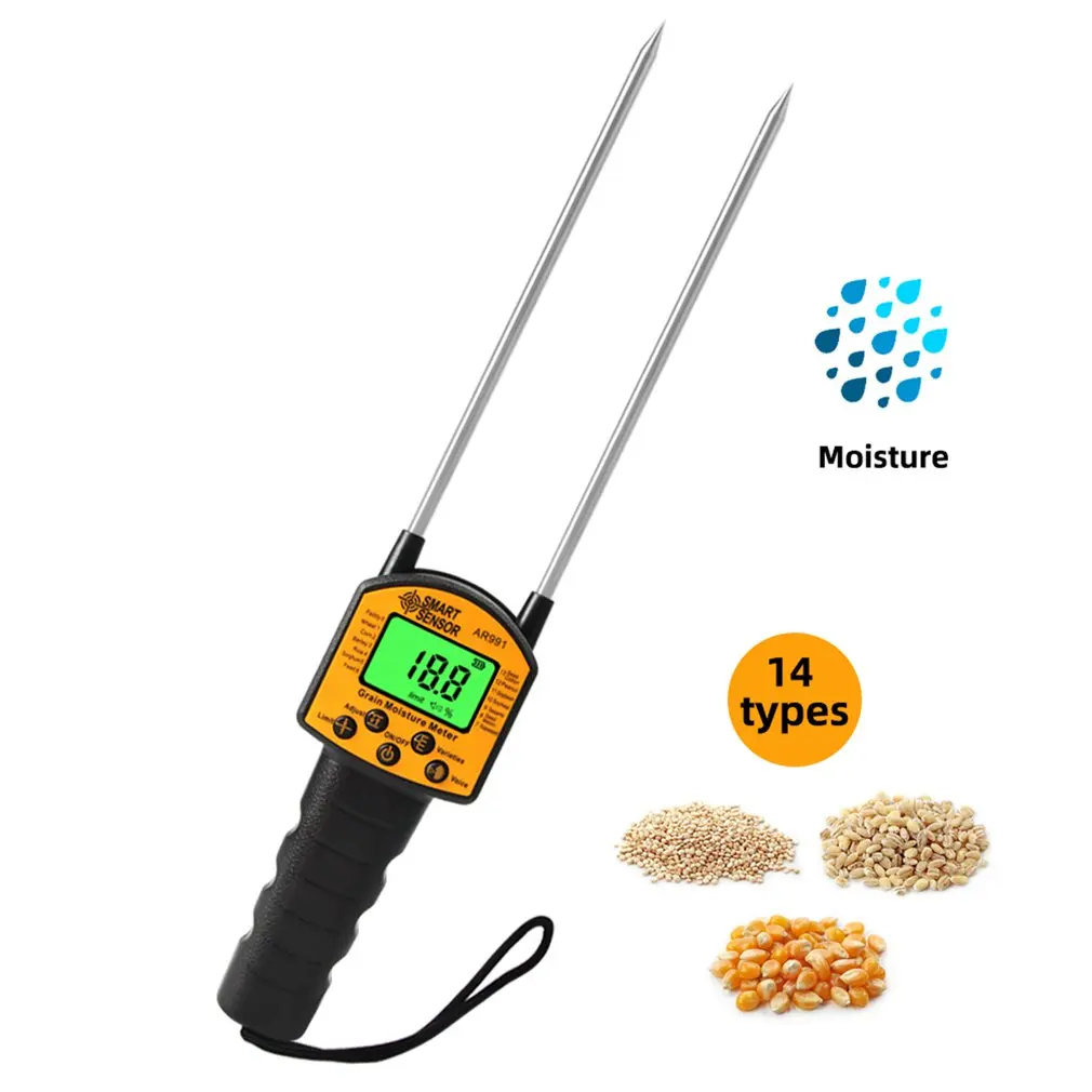 Handheld LCD Digital Grain Moisture Meter Hygrometer with Measuring Probe for Corn Wheat Rice Bean