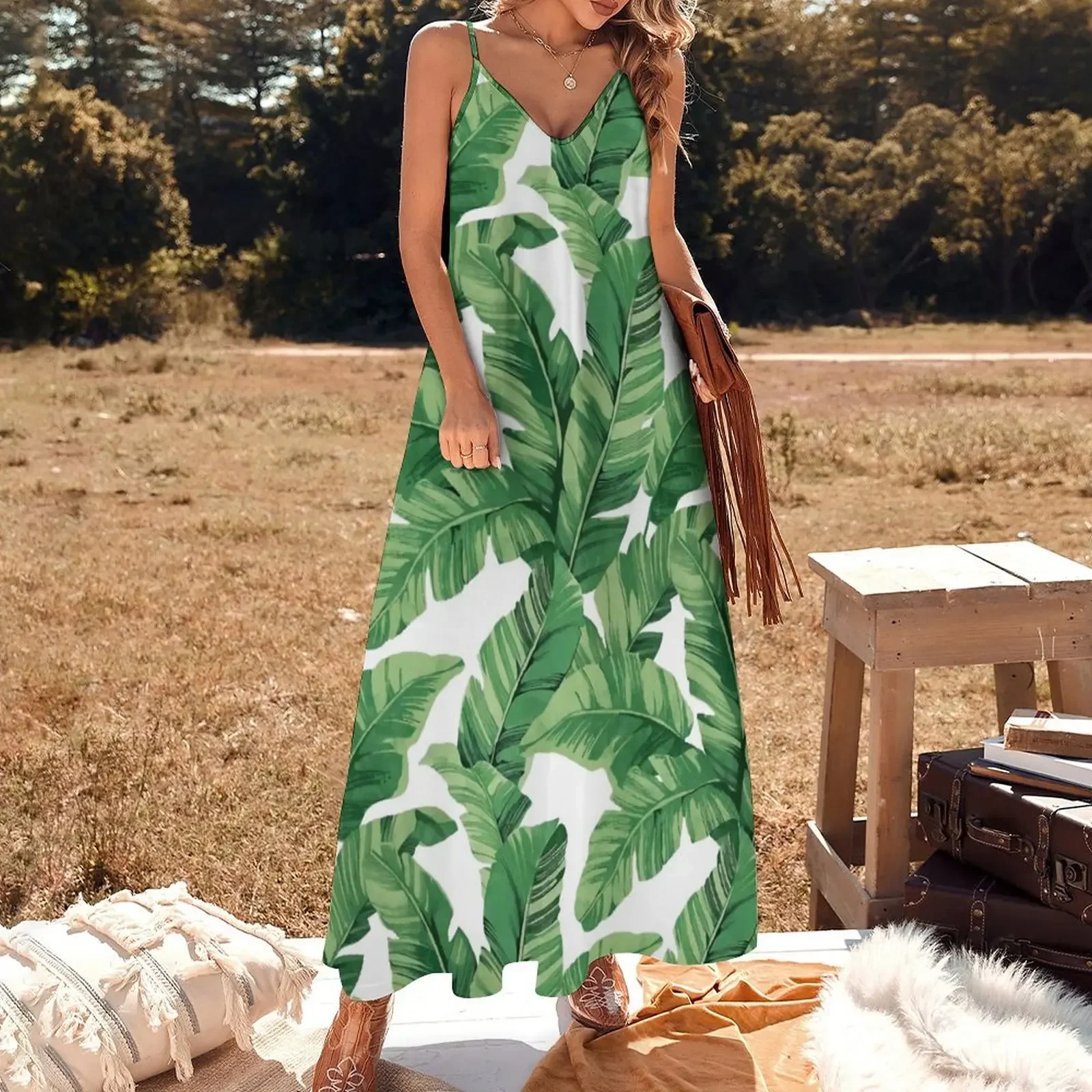 Tropical banana leaves Sleeveless Dress women's evening dresses womans clothing Dress