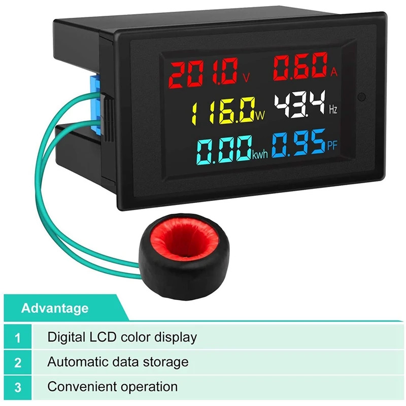 AC 디스플레이 계량기, 전압 전류 역률 주파수, 전기 에너지 모니터 멀티미터 테스터, 80-300V, 100A