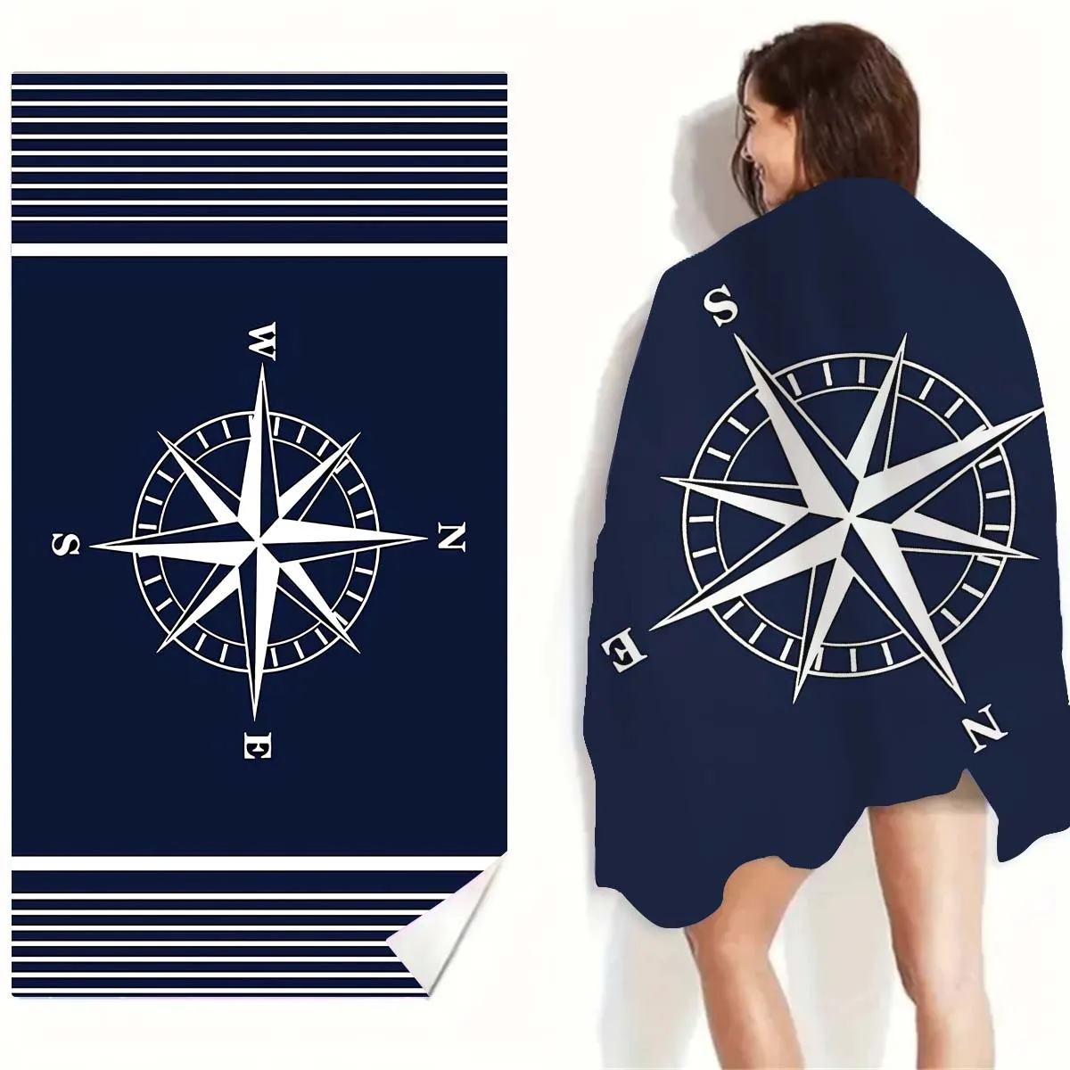 Compass Beach Towels Navy Blue Soft Pool Swimming Microfiber Towels for Adults Men Sports Gym Bath Towel Cruise Vacation Gifts