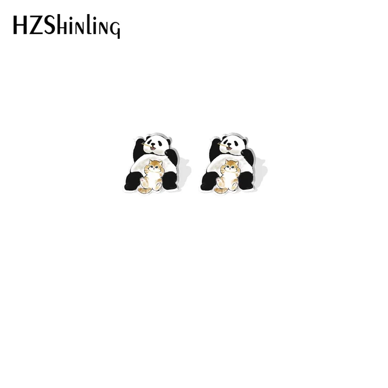 2023 Cartoon Anime Panda Cat Acrylic Resin Stud Earrings Epoxy Handmade Jewelry Gifts Friends