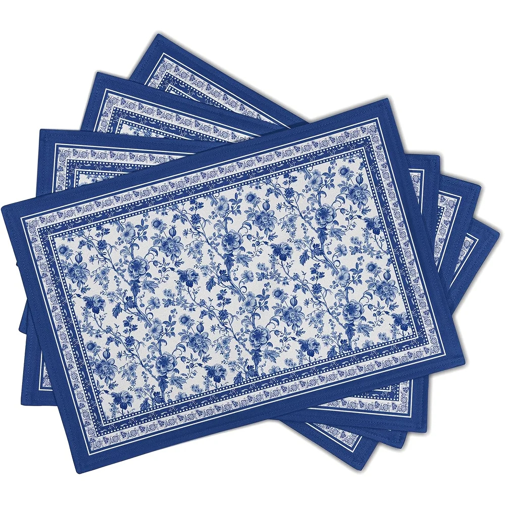 1pcsof  Blue Floral Branch Placemats,Featuring Chinoiserie Design. These Washable,