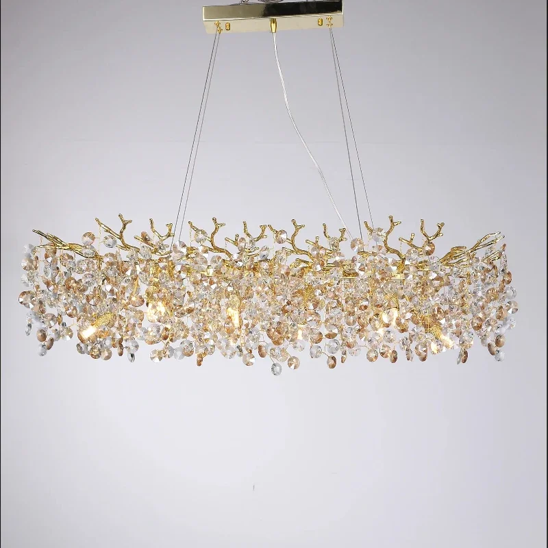 Luxurious Crystal Lamp Luxurious Duplex Building American Tree Branch Light Luxury Living Room Crystal Chandelier
