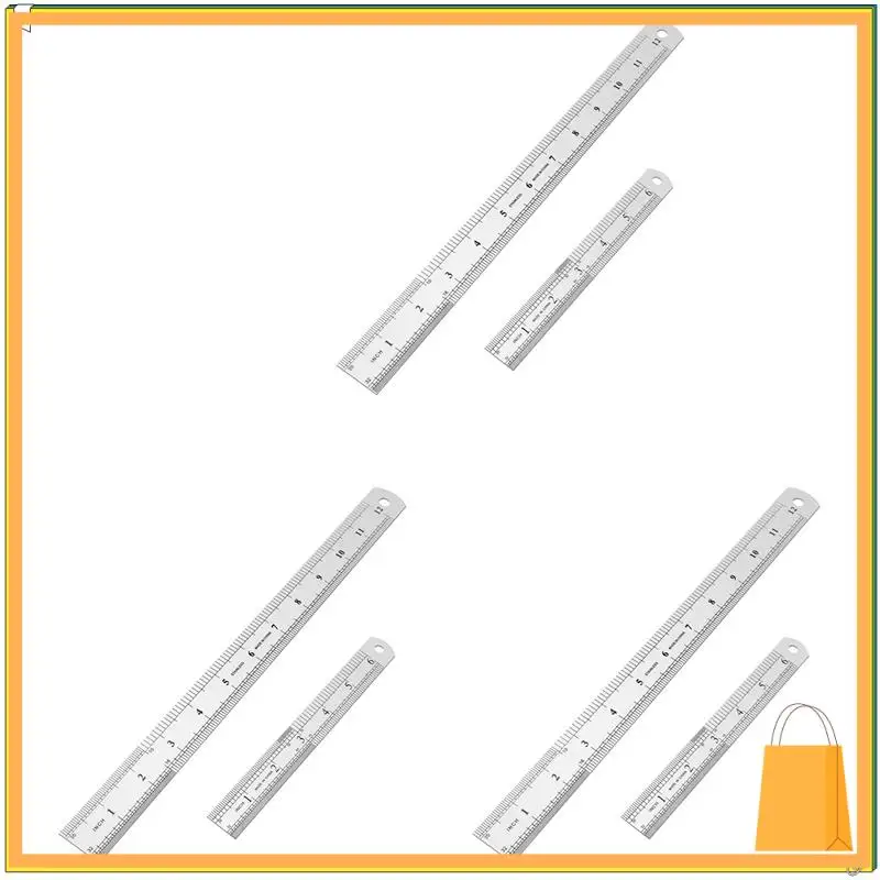 L53A-3X Stainless Steel Ruler 12 Inch + 6 Inch Metal Rulers