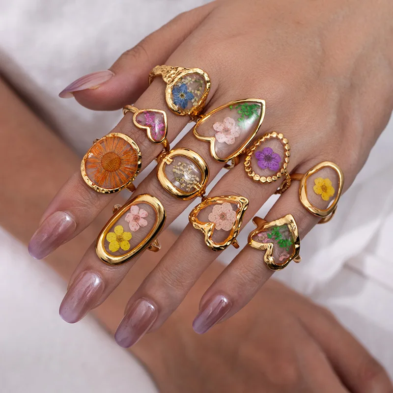 Fashion Heart-Shaped Flower Stainless Steel Ring For Women Unique Jewelry Versatile Bague Acier Inoxydable