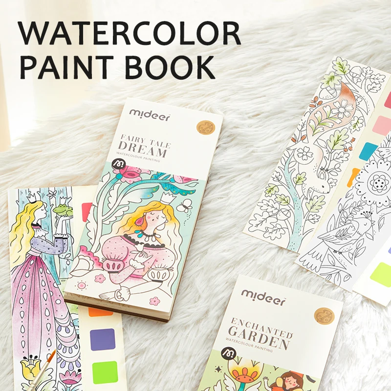 

Solid Watercolor Coloring Book DIY Paint Set Water Color Gouache Graffiti Book Princess Fairy Tales Painting Brush Children Gift