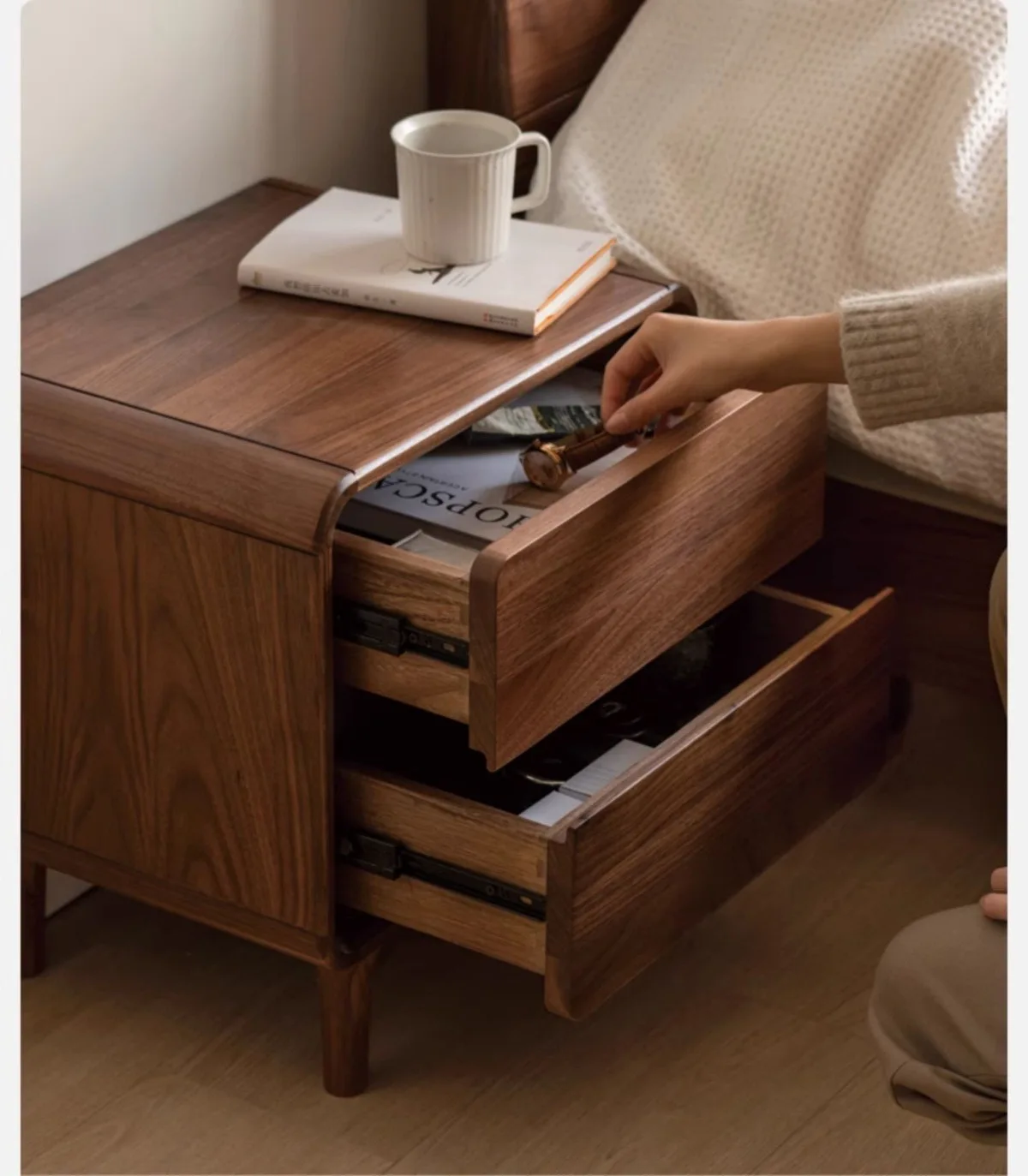 

BK furniture Nordic all solid wood bedside table simple home storage North American black walnut