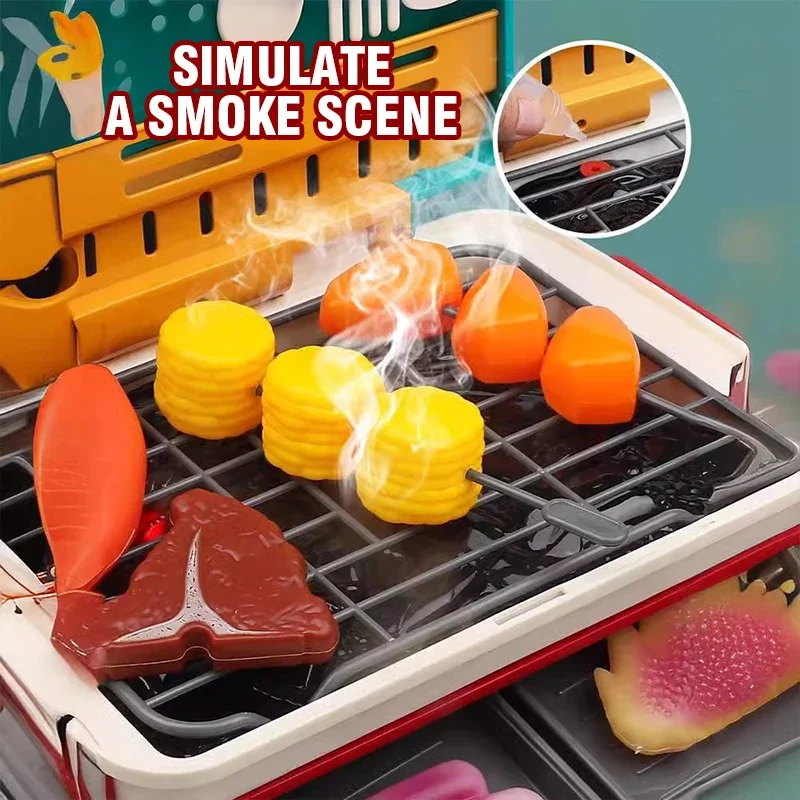 Electric Simulation Spray BBQ Grill Kitchen Toy with Lights and Music Food Pretend Play Toy for Kids Birthday and Holiday Gifts