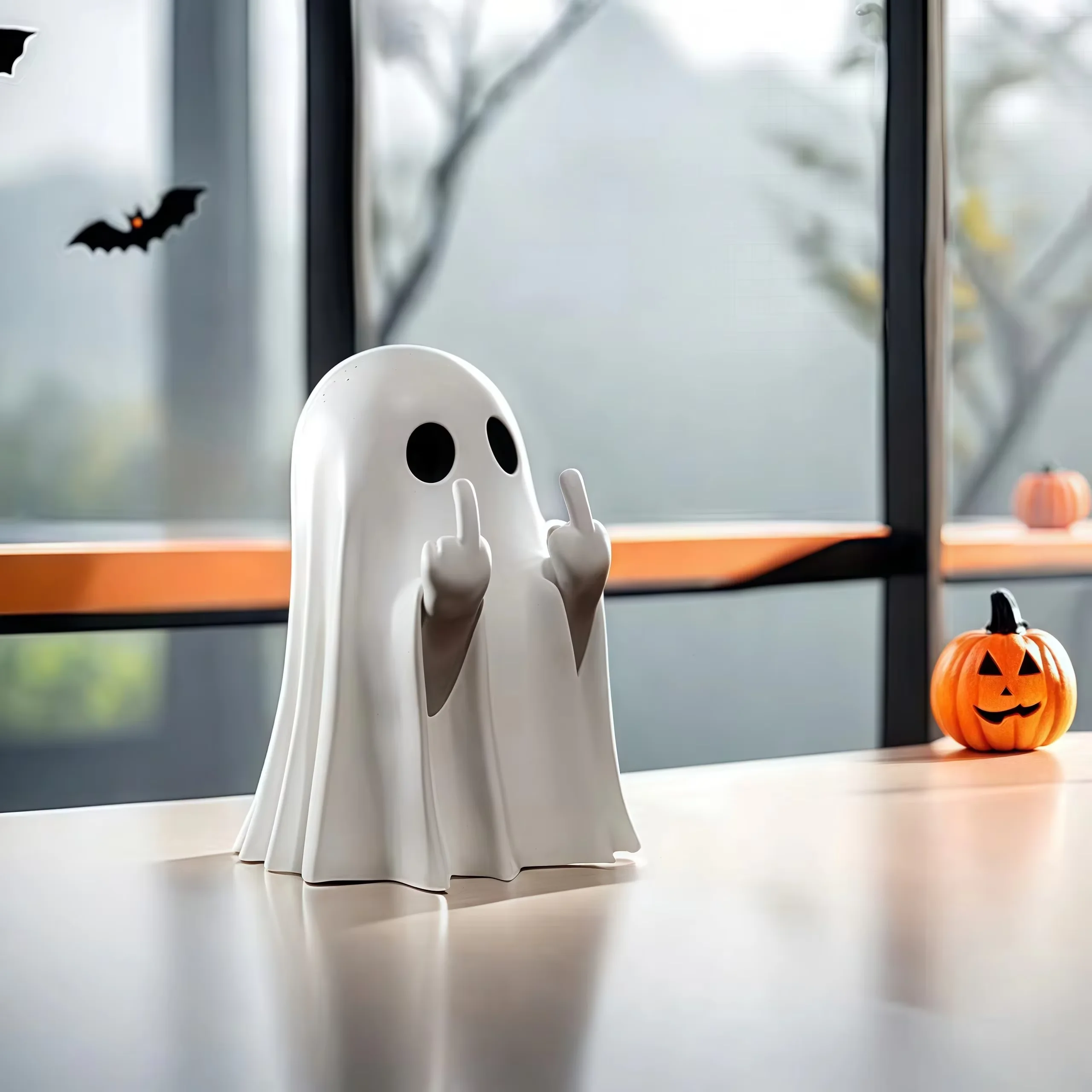 Middle Finger Cute Ghost Statue, Ghosts Small Scary Ghost Figurines, Halloween Home Decorations, Coffee Table Centerpieces Shel