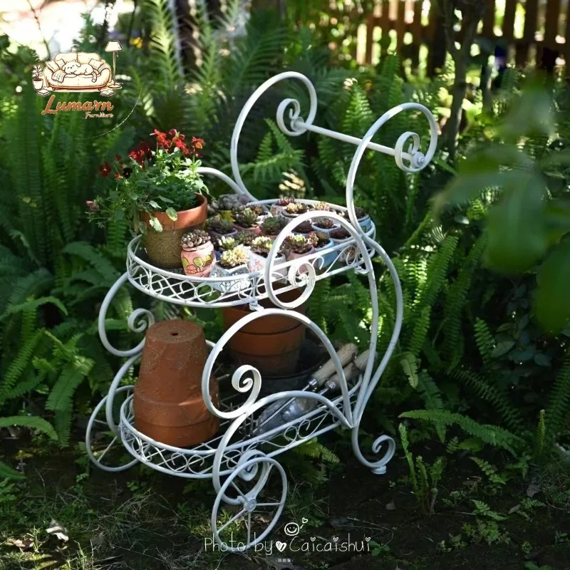 Portable Iron Garden Cart Mobile Plant Stand for Pots and Decor Balcony  Flower Holder Stylish Rolling Storage Rack for Outdoor