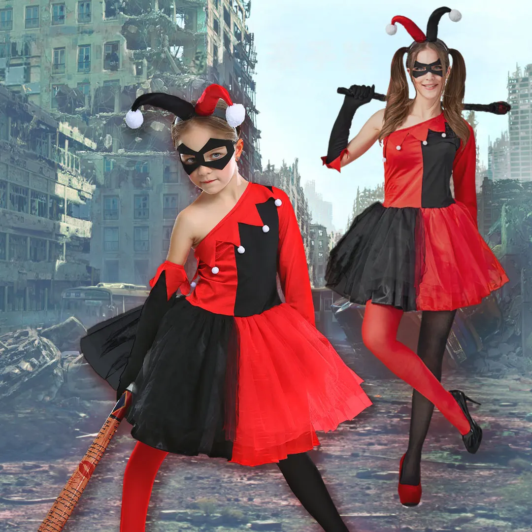 

Костюм Гарлемина Харли для Хэллоуина, семейный (для родителей и детей), для косплея, ролевых игр по аниме и фильмам, танцевальных выступлений, из полиэфирного волокна