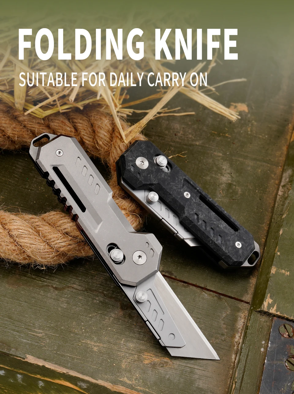 TGZUO Titanium Folding Utility Knife, EDC Pocket Knife with Clipk, Lightweight Box Cutter W/10PCS Razor Blades Outdoor Cutter
