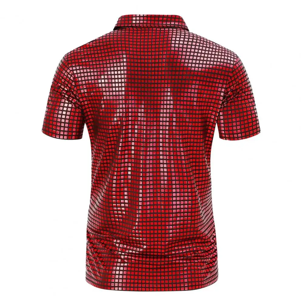 Men Party Shirt Summer Men Shirt Men's Glittery Party Shirt Short Sleeve Sparkly Disco Top Turndown Collar Nightclub for Stage