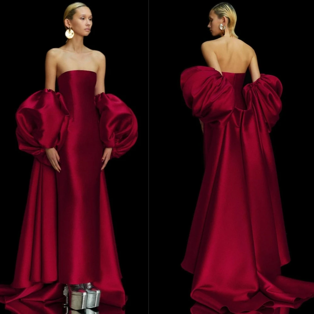 

Customized Simple Intricate Charmeuse Pleat Straight Strapless Midi Dresses Bespoke Occasion Exquisite