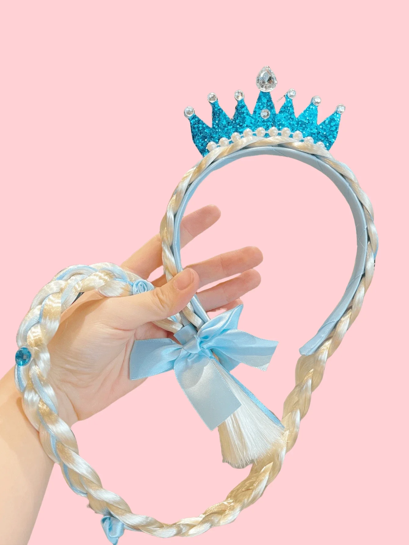 

1 шт. повязка для волос в стиле принцессы для детей, аксессуары для волос в форме короны с бриллиантами для девочек, парик с длинными искусственными косами