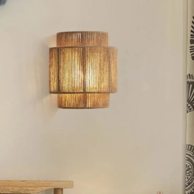 

Wall Lamp Home Vintage Design Hand-woven Hemp Rope Led Wall Lamps for Bedroom Bedside Lights Dining Room Decorative Lighting