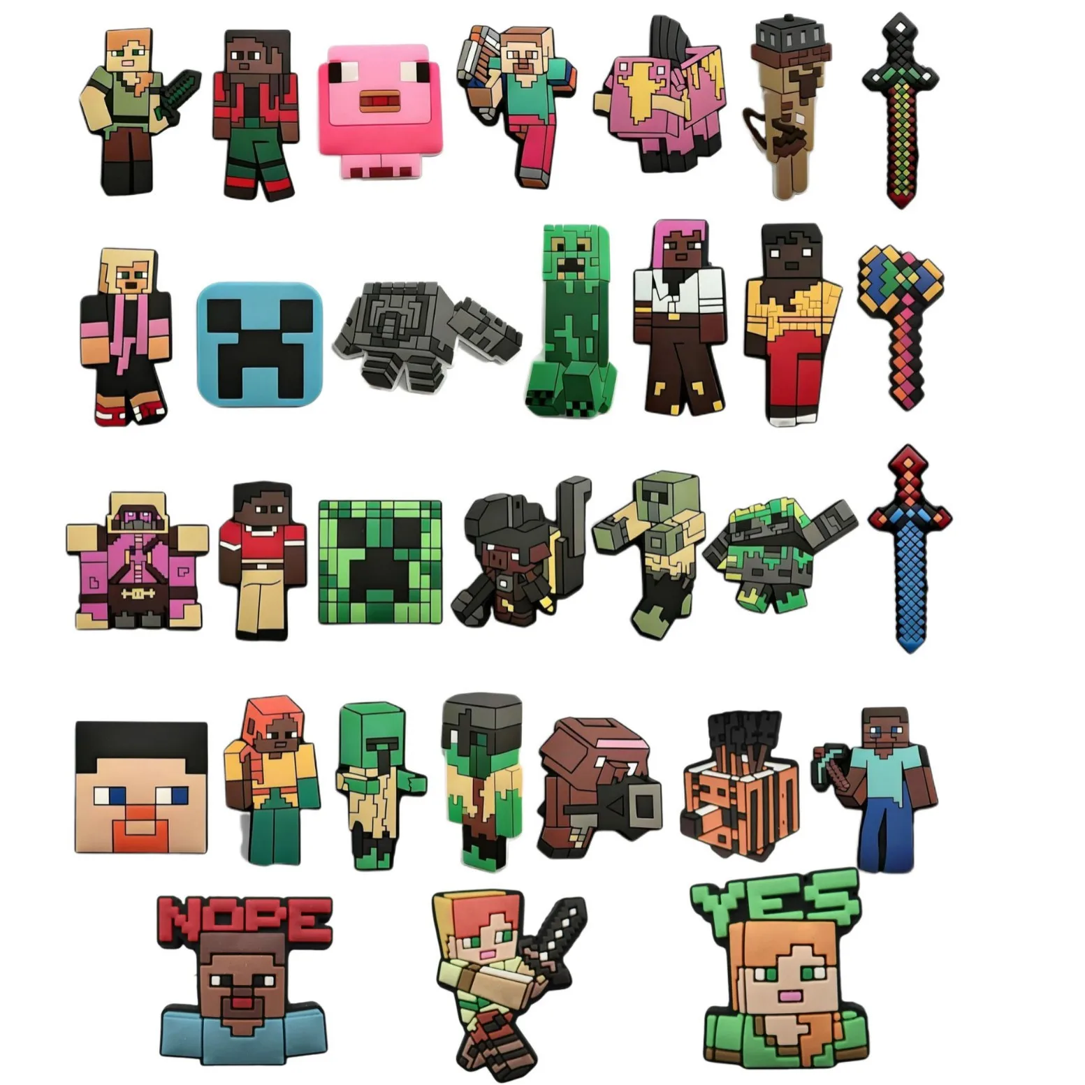 

31pcs New Popular game Cartoon My World DIY accessories PVC Praise Shoe charmas clow for clogs Slides Gift Idea Easy to install