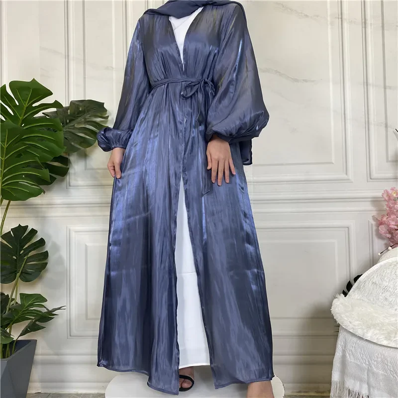 UNI Modest Open Abaya Ramadan Dubai Satin Robe Turkey Kaftan Islamic Clothing Muslim Women Kimono Caftan Marocain Cardigan Dress