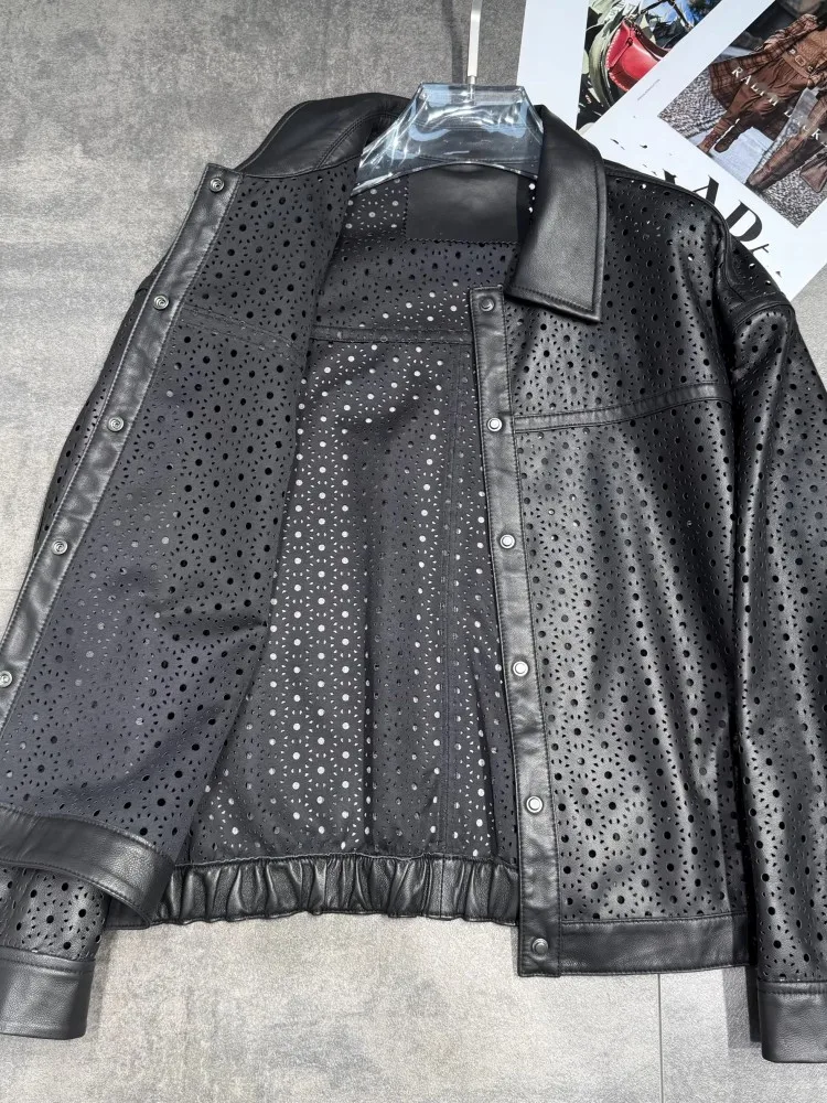 Neue Designer Frauen Aushöhlen Schaffell Echtes Leder Jacke Lose Fit Einreiher High Street Outwear Mantel Vintage Jacke