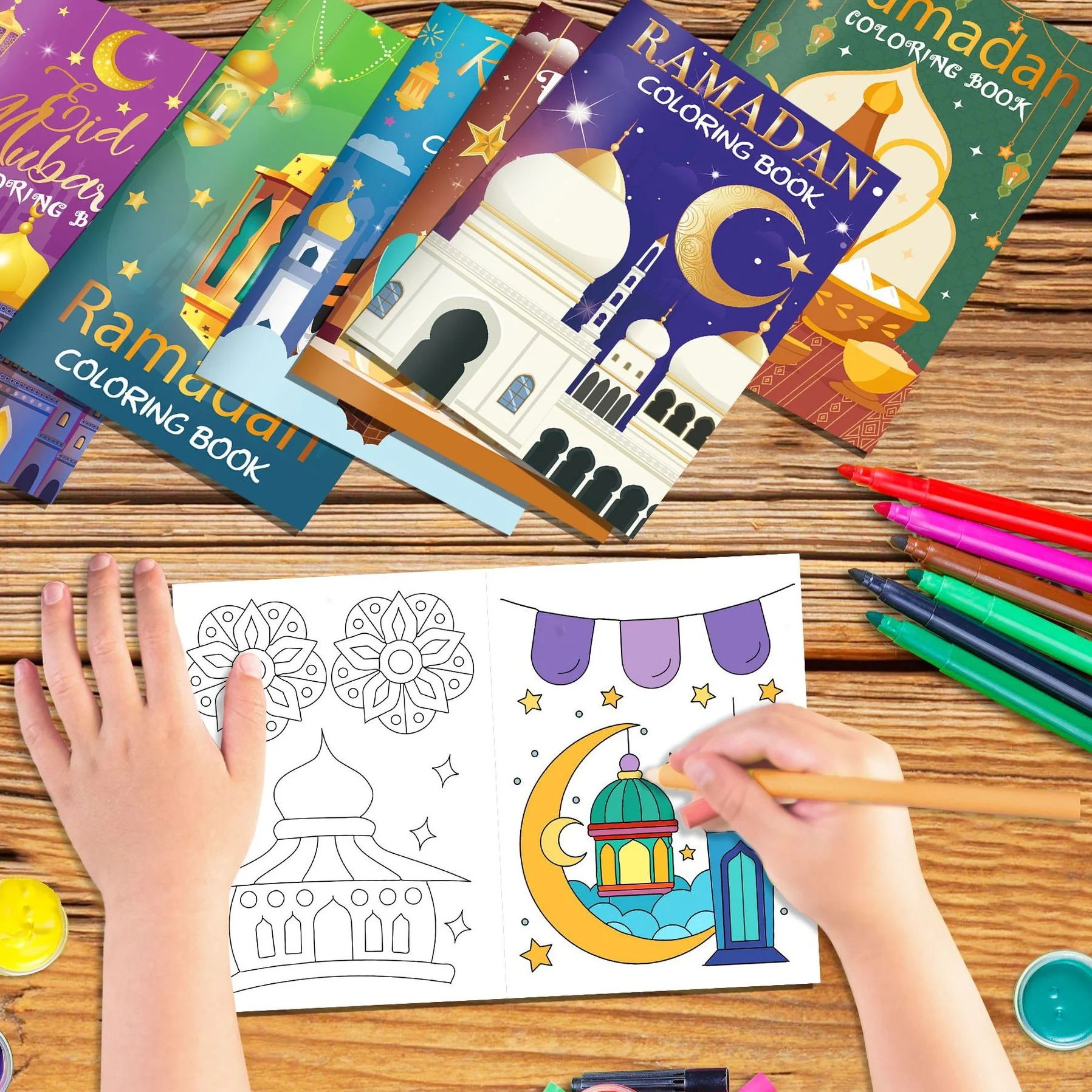 16/32/48PCS Ramadan Coloring Books Gold Moon Fillers DIY Painting Drawing Book Children\'s Gift Graffiti Book for Party Supplies