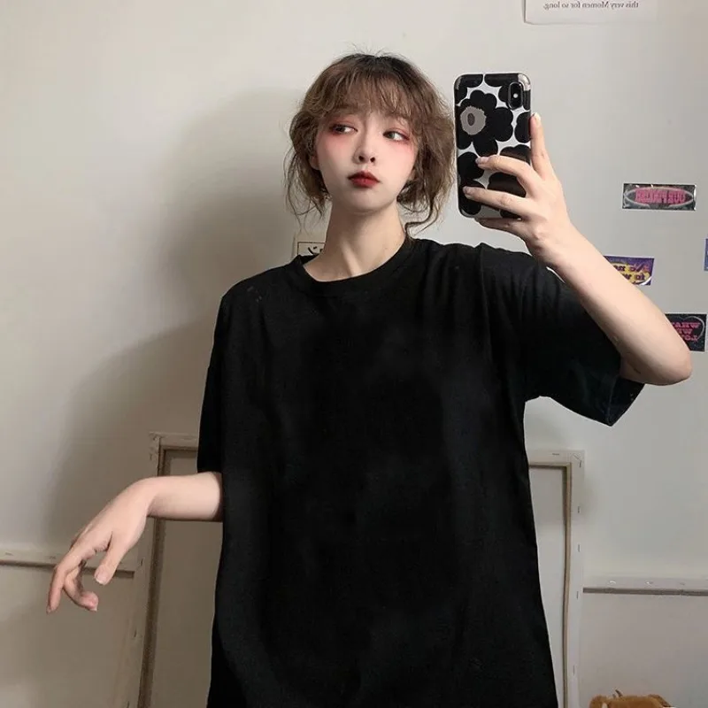 

Women Short Sleeved T-shirt Pure Cotton Black Loose Solid Color Base Half Sleeved Top Underneath Spring Summer New 2024 Clothes