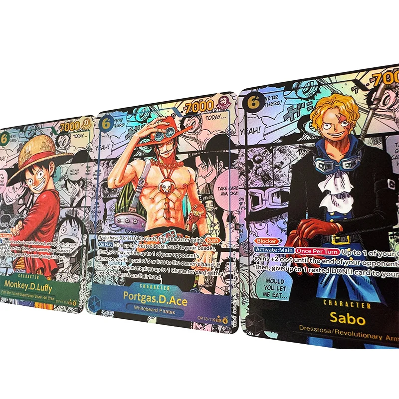 7pcs/set Anime One Piece English Version Manga OPCG OP13 OP14 Replica Ace Luffy Sabo Mihawk Game Anime Collection Cards