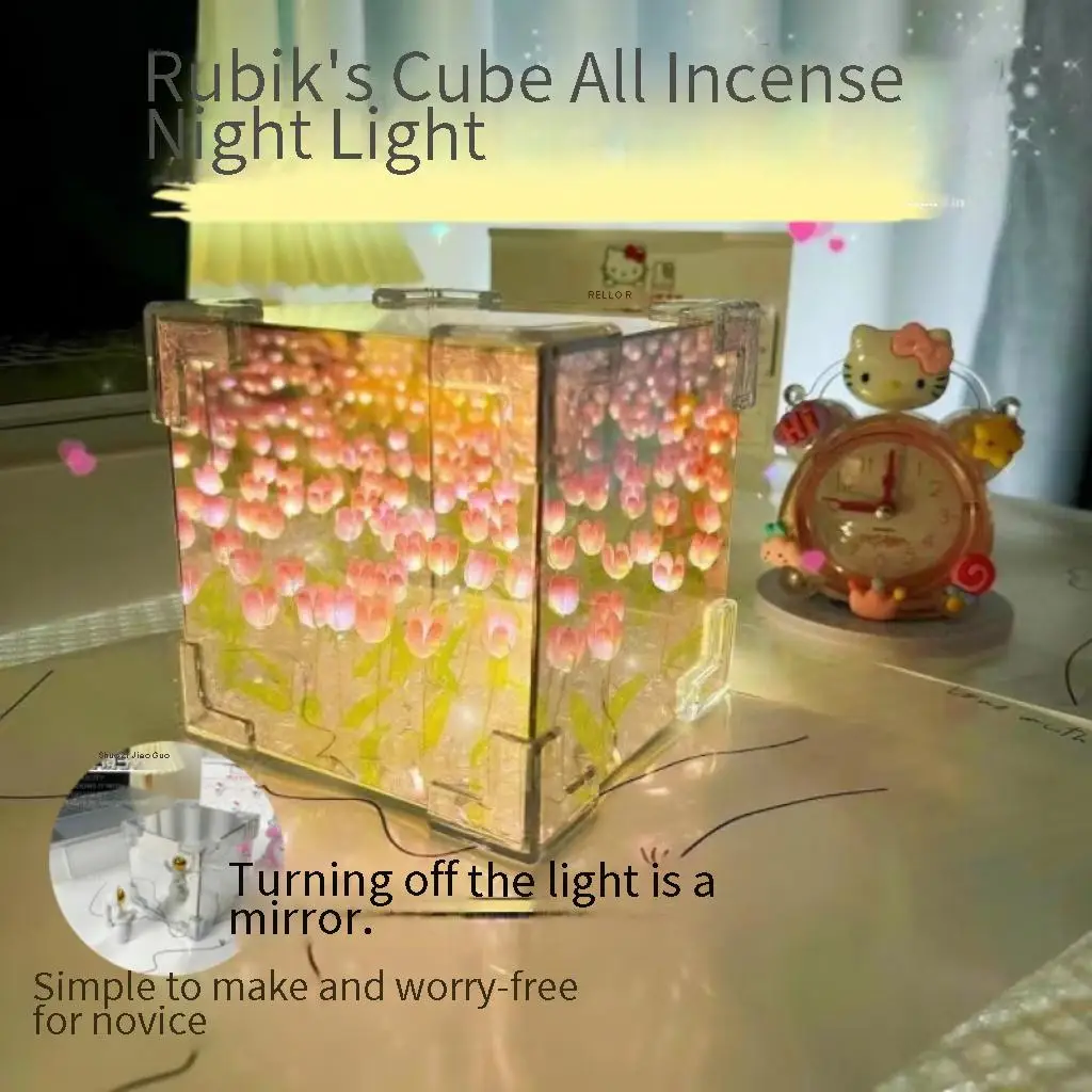 1pcs Handmade DIY Flower Cube Tulip Stereo Night Light Material Package for Girlfriend Couple Birthday Gift