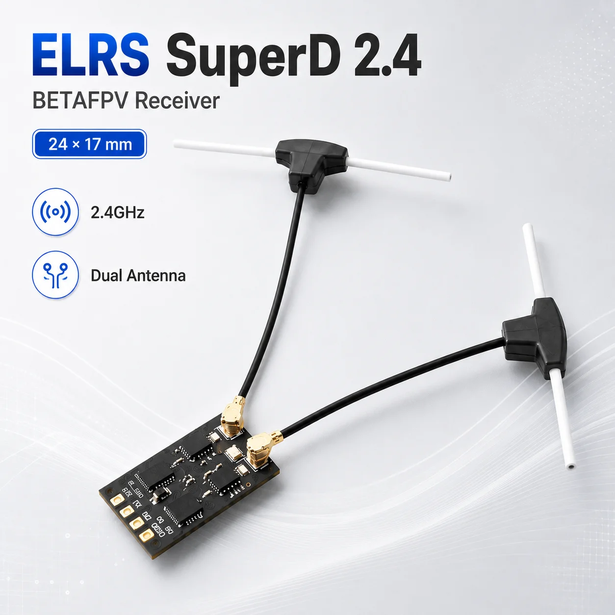 BETAFPV SuperD ELRS 2,4GHz Empfänger mit Dual-RF-Ketten, Dual-T-Antenne, TCXO, 100mW Telemetrie für FPV-Drohnen und Starrflügler