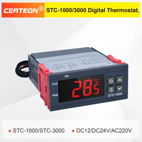STC-1000/3000 Digital Thermostat Controller 12V 24V 220V LED Display Microcomputer Heating Cooling Incubator