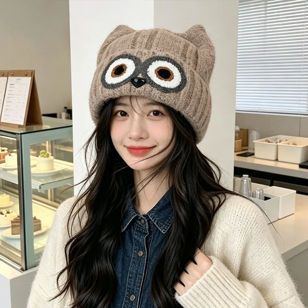 Knit Design Knitted Beanie Hat Ear-Warming Feature Earmuffs Included Woolen Winter Cap Crochet Style Thick Material Warm Hat
