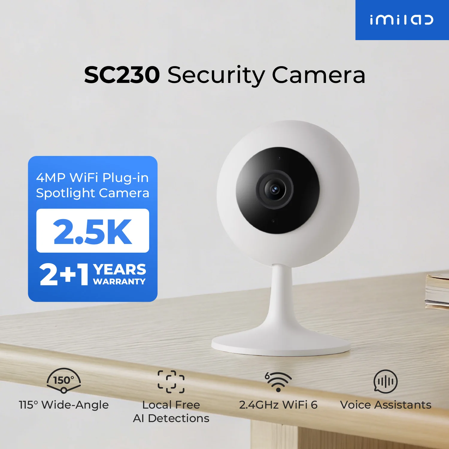 

IMILAB SC230 2.5K Камера для помещений, 115 ° Широкоугольная Wi-Fi камера безопасности, бесплатное распознавание объектов с помощью ИИ, двусторонняя аудиосвязь, ночное видение