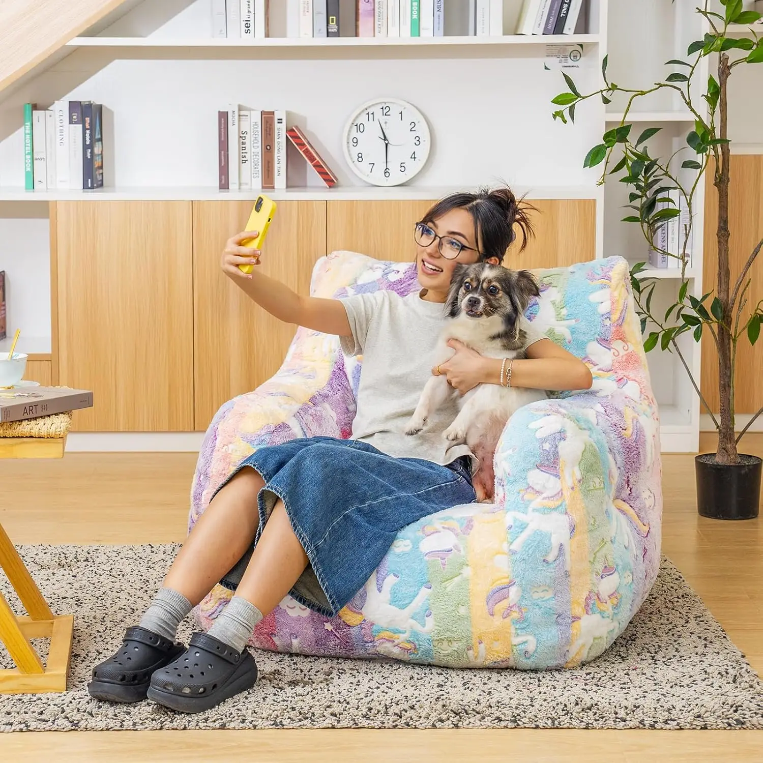 Puf con reposabrazos rellenos de espuma de alta densidad para adultos, silla cómoda para sala de estar