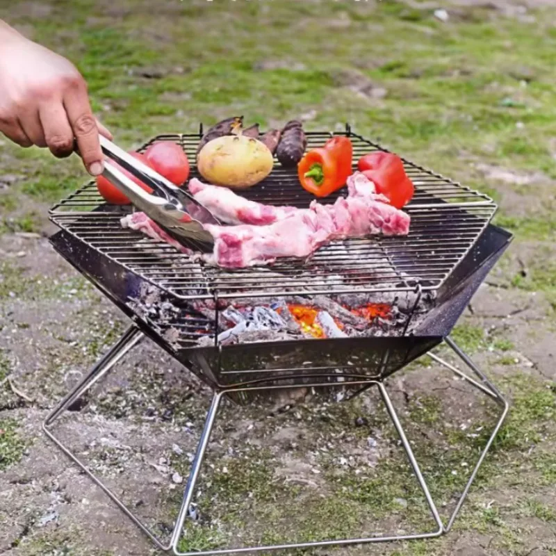 

Convenient Wood-burning Stove Stainless Steel Foldable Barbecue Heating Stove Multifunctional Outdoor Camp Cooking Supplies