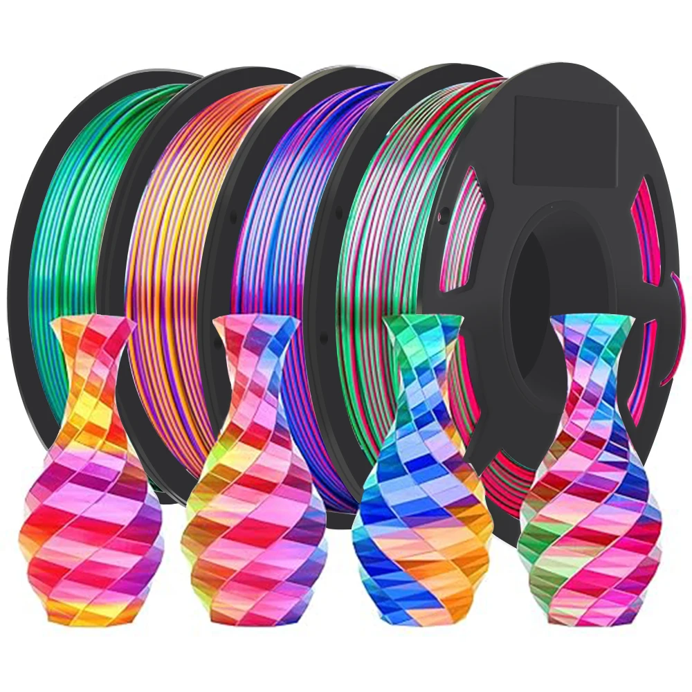 

3D Printer Filament PLA 1.75mm 1kg 500g Tricolors Filament Silk PLA Triple Colors 3D Plastic Material Shiny Filament 250gx4 Pack