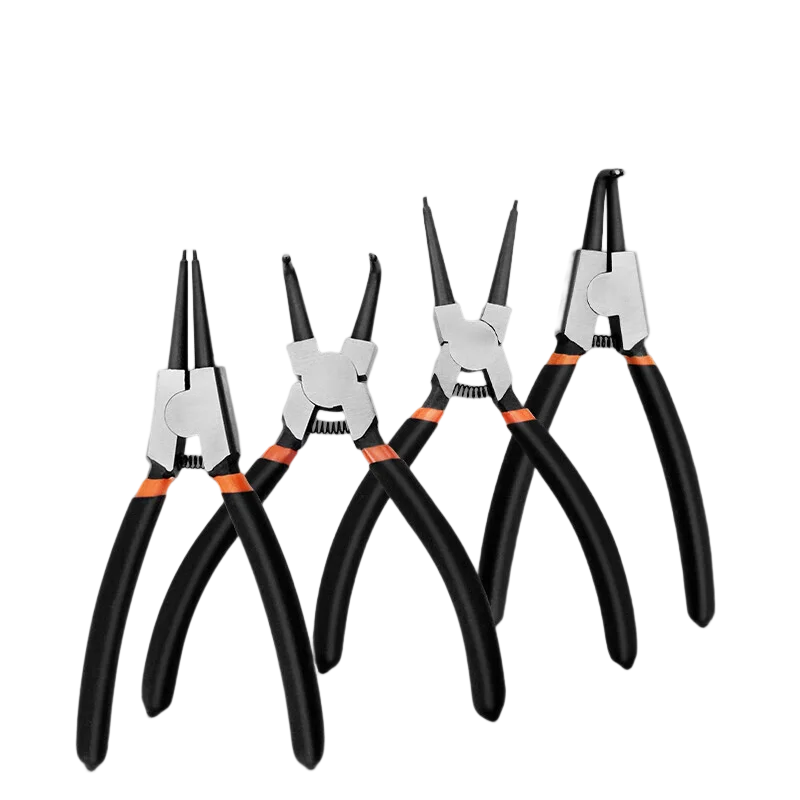 4Pcs 7Inch Circlip Plier Set Internal External Straight Curved Combination Plier Retaining Snap Ring Remover Hand Tool with Bag