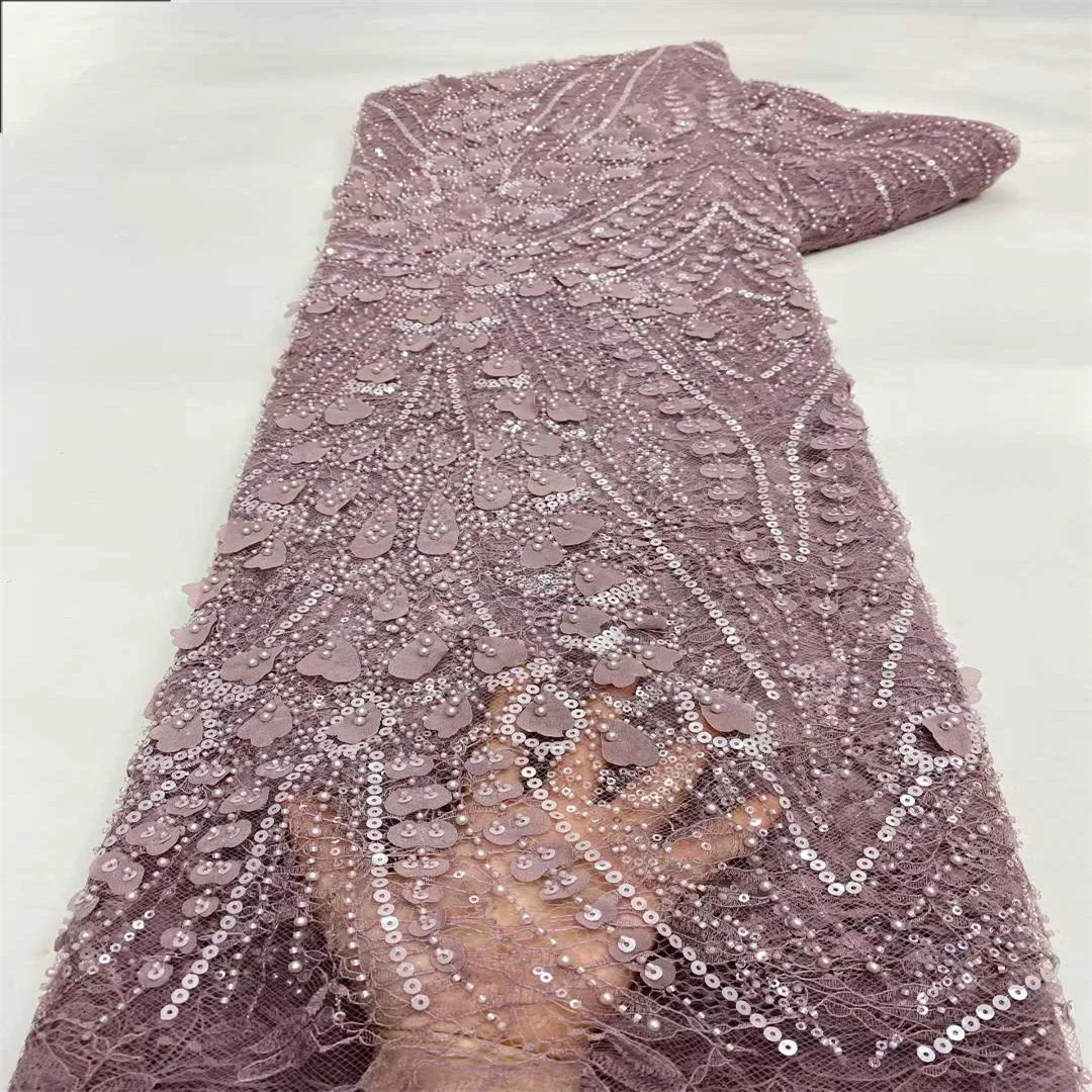 

Высококачественные африканские кружевные ткани с пайетками 2026 года, 3D-кружево, французская вышивка, кружево с бисером для нигерийских свадебных платьев