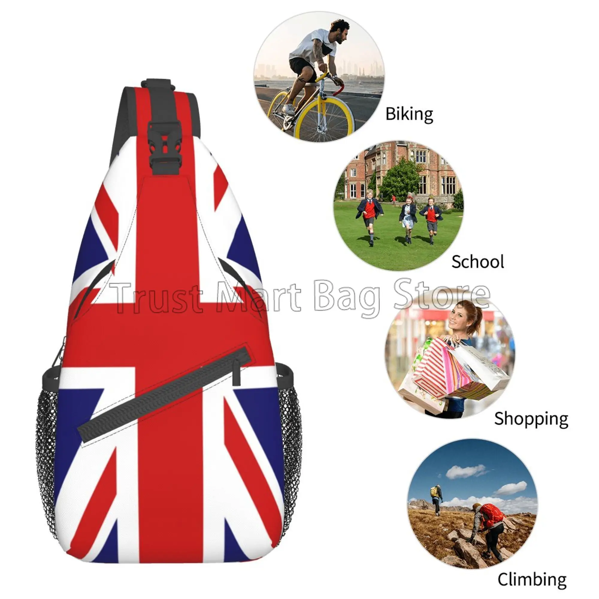 Sac à bandoulière imprimé Royaume-Uni Feel Union Jack pour hommes et femmes, sac à dos à bandoulière, voyage, randonnée, sac à dos de jour, poitrine initiée