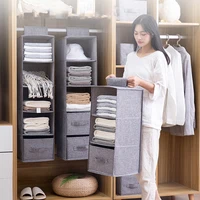 Cotton Linen Hanging Storage Bag Drawer Style Wardrobe Organizer Box Clothes Organizer Holder Collapsible Hanging Storage Shelve - Image 3
