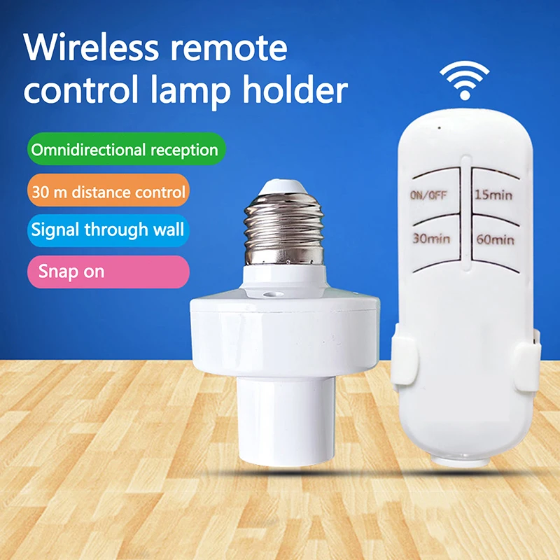 Smart Timer Switch Wireless Remote Control E27 15m Range Lamp Holder 110V 220V ON Off Light Bulb Base Socket Intelligent
