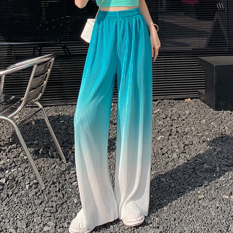 

Summer Tie Dye Long Pants Women Summer Mixed Color Wide Leg Trousers Woman Streetwear Elastic High Waist Pants Mujer S-XL