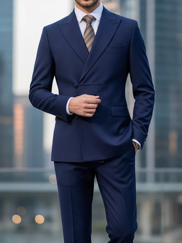 

ST Cassy black Elegant man suit for wedding Slim Fit Double Breasted Multiple buttons Casual Business man 2 piece outfit set