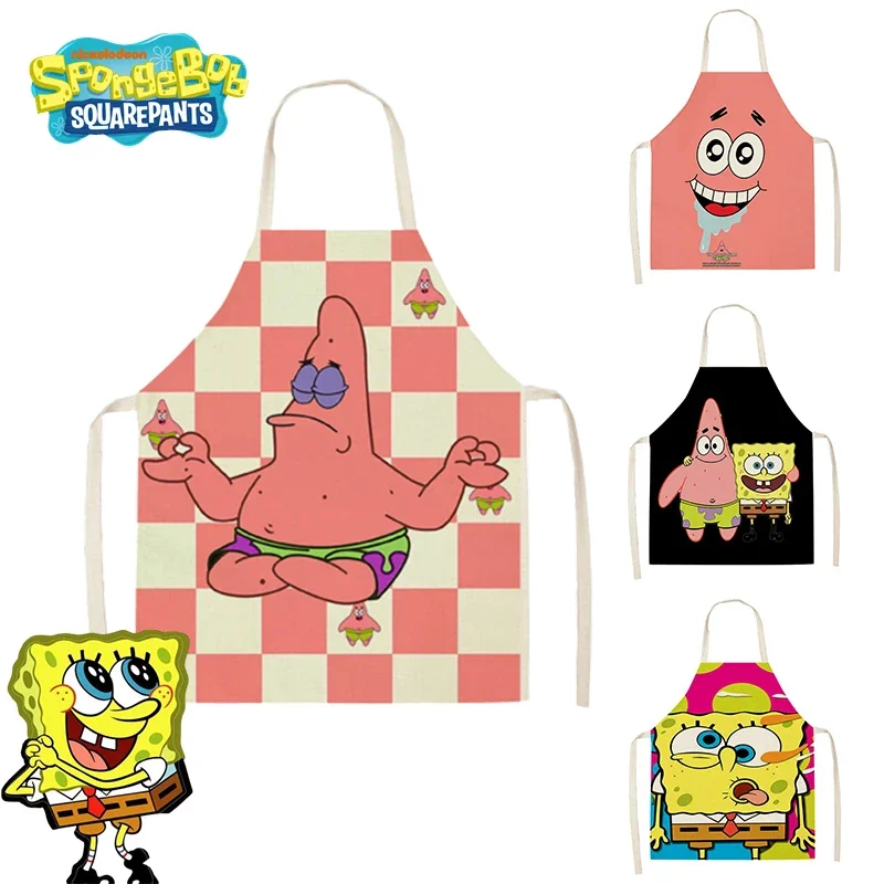 Кухонные фартуки для взрослых Губка Боб Патрик льняные нагрудники с аниме-фигуркой фартук для выпечки для детей чистящий фартук для родителей и детей