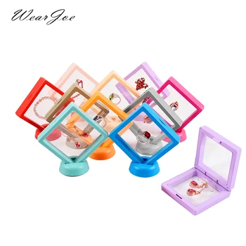 透明 PE フィルムジュエリー収納ボックス抗酸化カラーフレーム 3D フローティングディスプレイスタンドペンダントリングイヤリングブレスレットホルダー